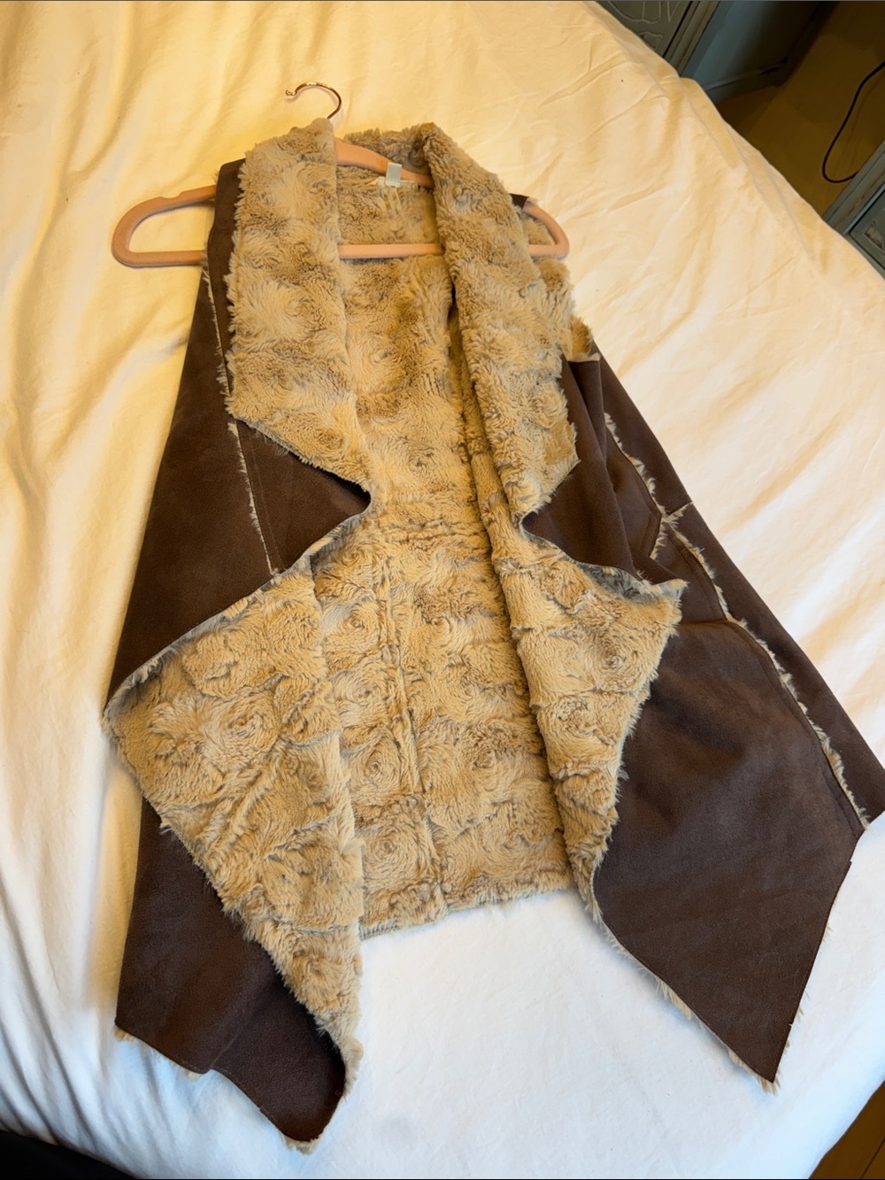 Double Zero Brown & Tan Faux-Shearling Draped Vest